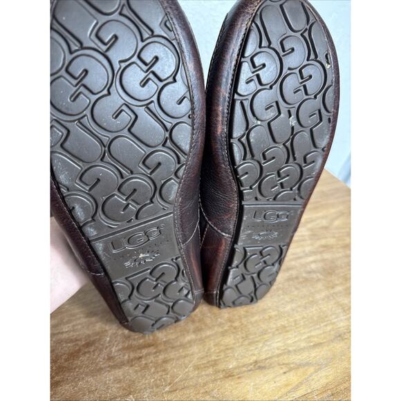 UGG Ascot Slippers Brown Leather Men's Size 9 Slip On Moc Toe Driving Heel GUC - Picture 8 of 14